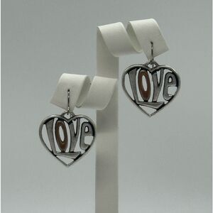INC Silver Tone Dangling Earnings with Heart and “love” “O” in Brass color